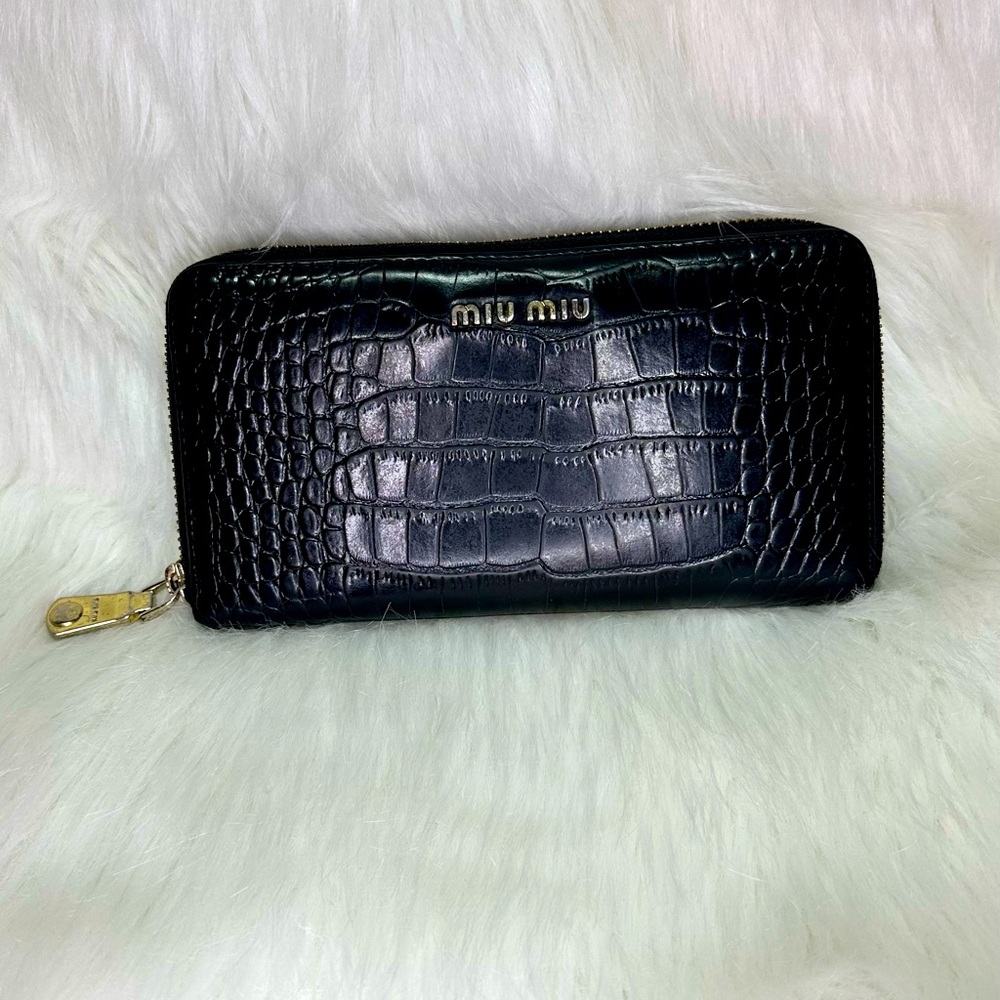 Authentic Miu Miu By Prada Leather Black Croc Emb… - image 1